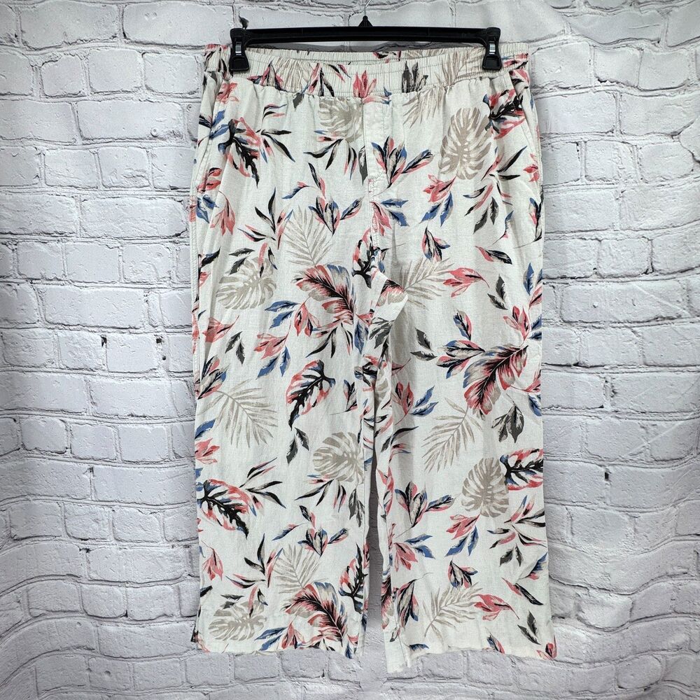 Briggs Linen Blend Wide Leg Pants Women's XXL Cream Floral Pockets 26" Inseam